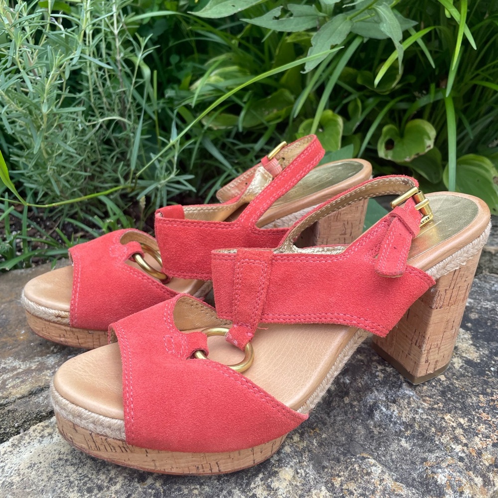 Vintage Coach Women's Orange Suede Platform Sandals (gently used)